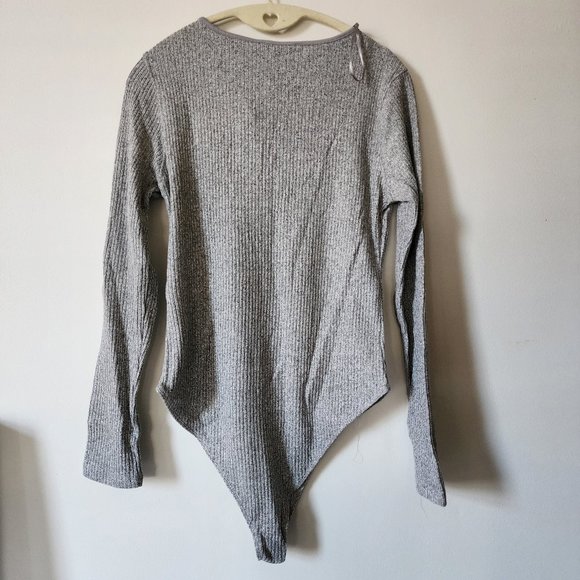 ZARA Ribbed Henley marled gray bodysuit - Picture 2 of 4
